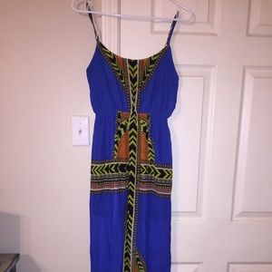 Blue and orange maxi dress