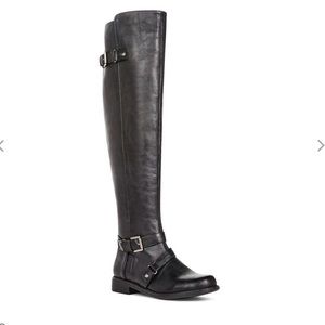 Black leather knee high boots