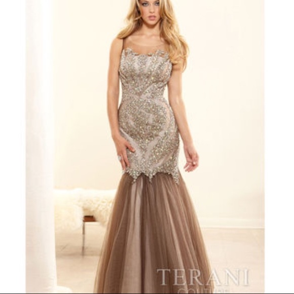 Terani Couture Illusion Beaded Trumpet Gown - Picture 1 of 4