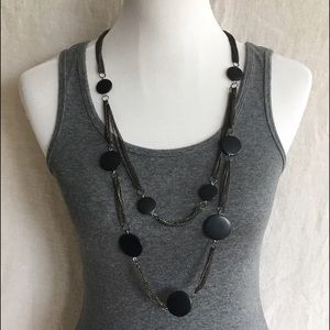 Multi Chain Necklace w/Black Wooden Circles