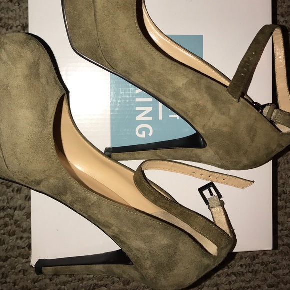 Olive suede heels
