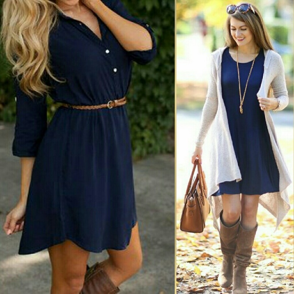 LAST ONE! Super Soft Navy Belted Shirt Dress