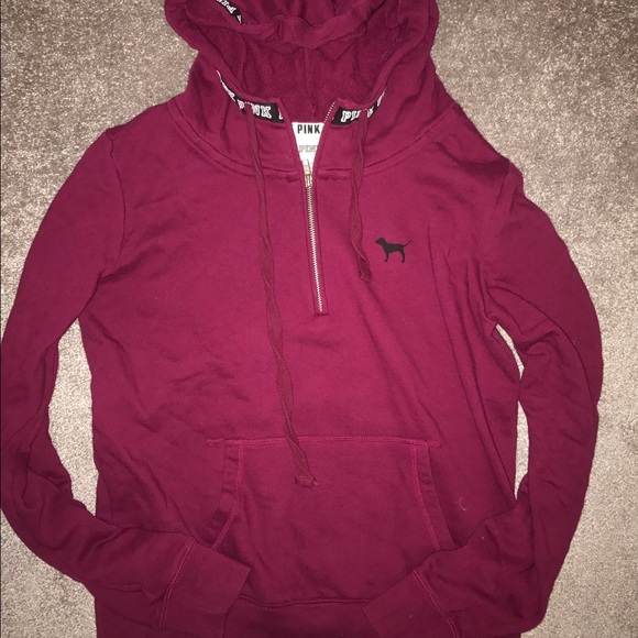 Pink Quarter Zip Hoodie Maroon with black accents