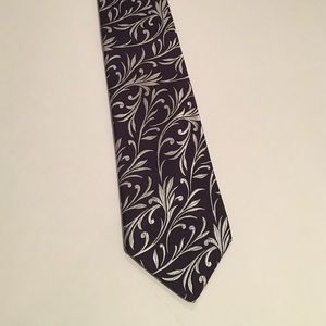 Etro navy blue silk tie, silver floral pattern