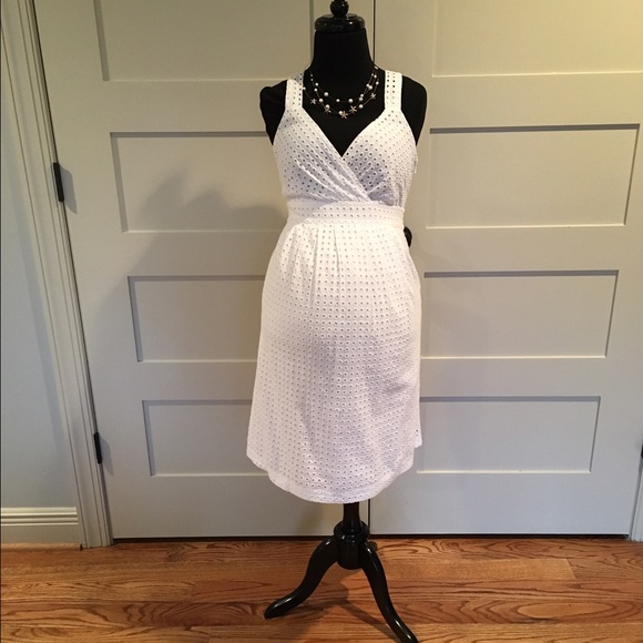 White Eyelet Maternity Crossback Dress