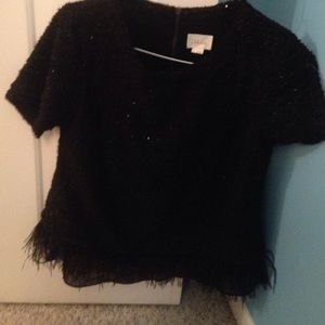 Anthropologie feathered black party top