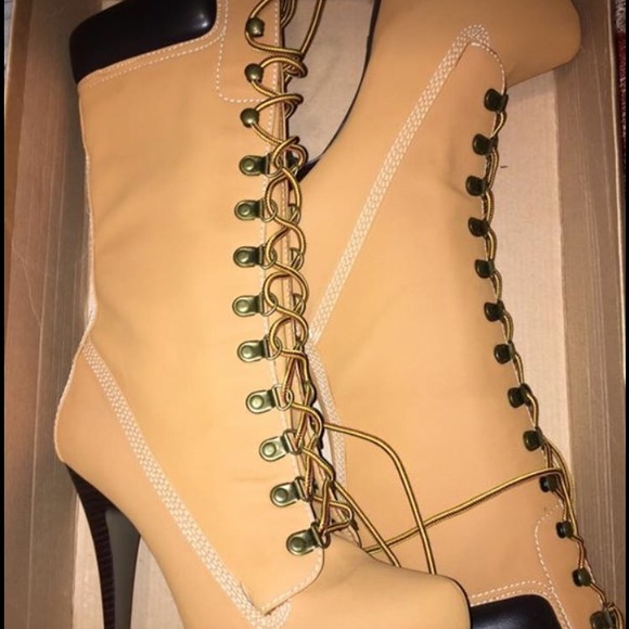 High heel work boots knee high