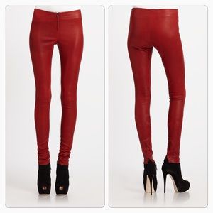 Alice + Olivia Leather Skinny Pants in Red