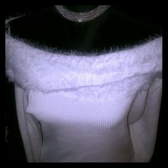 Off the shoulder white sweater