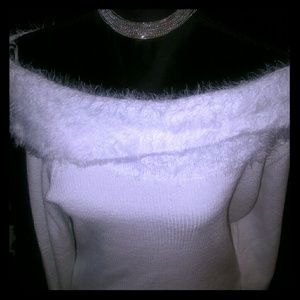 Off the shoulder white sweater