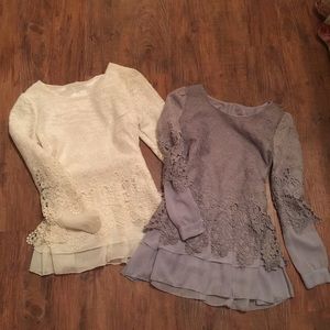 Long sleeved lace and tulle blouse