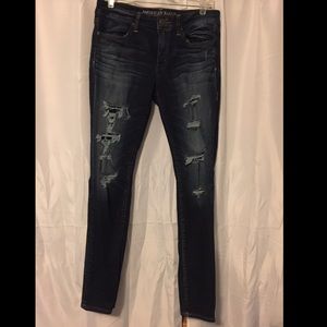 American eagle dark wash distressed jegging jeans