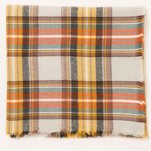 Minty Yellow Plaid Wool Scarf - Picture 2 of 2