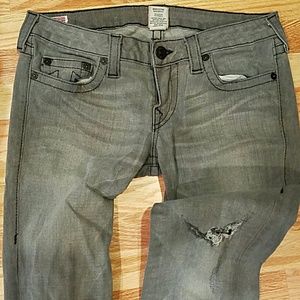 True Religion Stella Skinny Jeans Gray Distressed