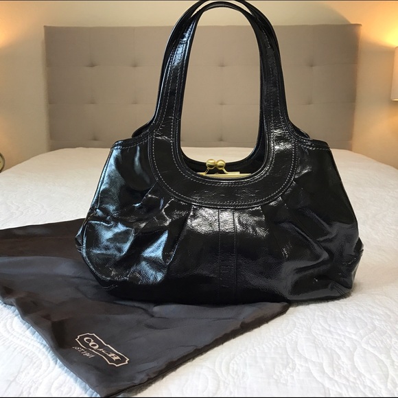 Coach Black Patent Leather Pleated Ergo Bag