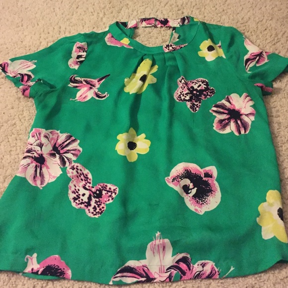 J. Crew green floral short sleeved blouse shirt