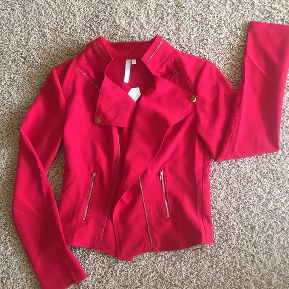 Solid zipper trim blazer