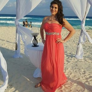 Coral long bridesmaid dress