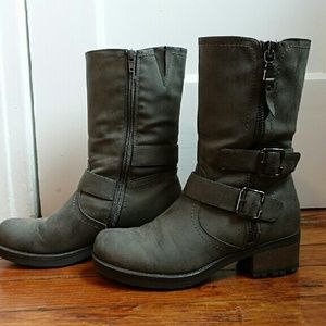 Grey mid-calf motorcycle boots