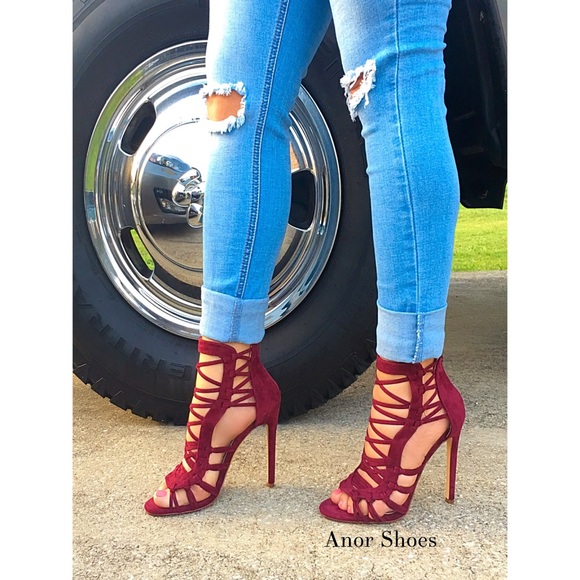 Shoes - Wine caged heeled booties NO OFFERS