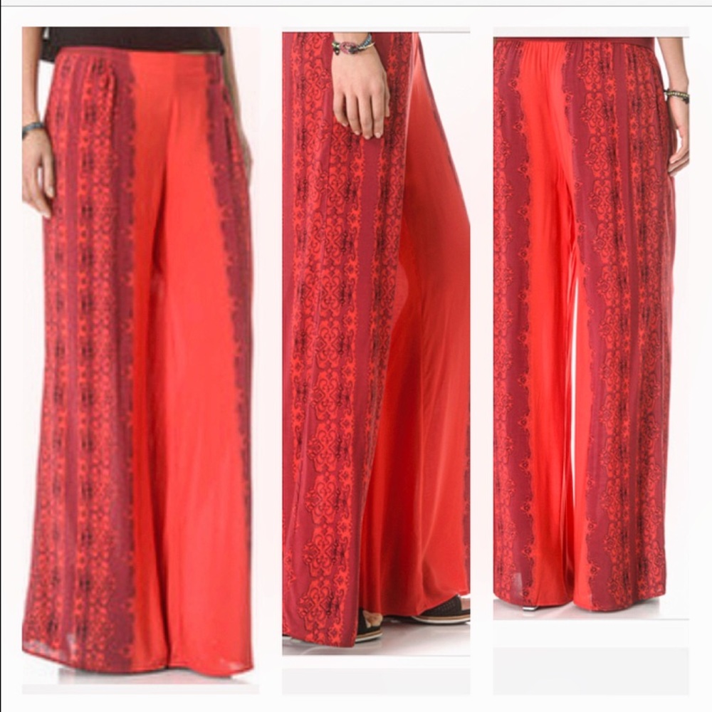 Free People Sangria Red Printed Wide Leg Pants
