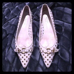 Gucci White Leather Flats with Gold cut outs