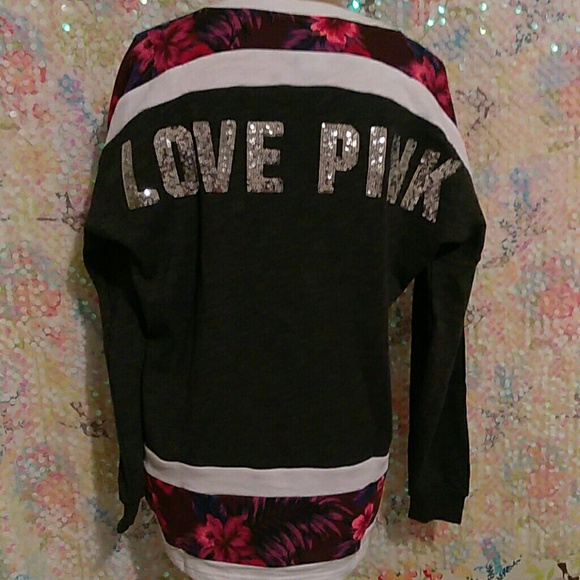 NWOT PINK Floral Bling Varsity Crew