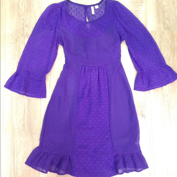 Purple Quarter Length Sleeve Dress