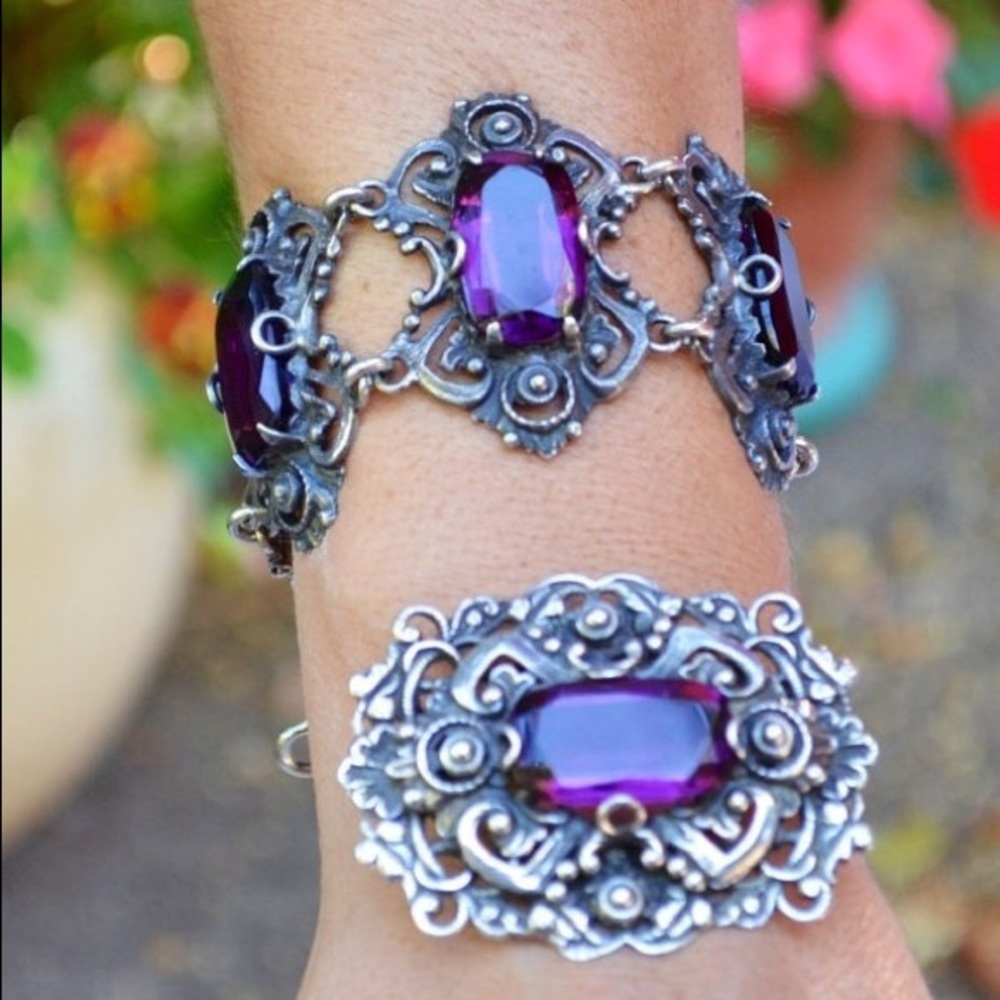 **SOLD ON ETSY**Edwardian Sterling Baroque Brooch/Pendant & Bracelet Set