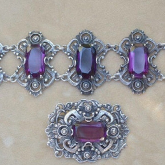 **SOLD ON ETSY**Edwardian Sterling Baroque Brooch/Pendant & Bracelet Set - Picture 2 of 7