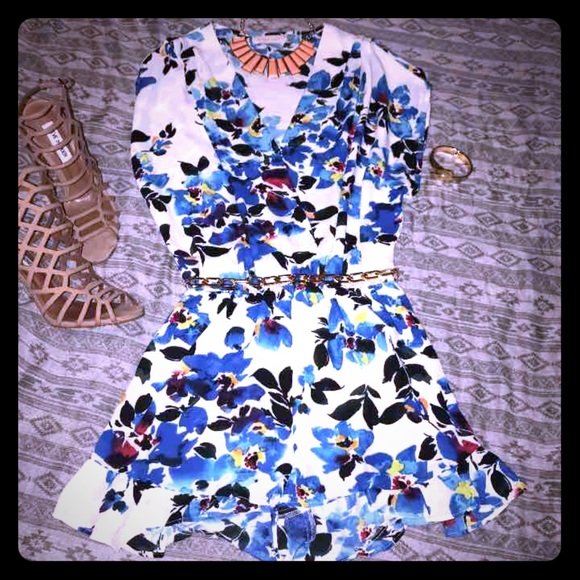 Eight Sixty- Ivory & Blue Floral "Mali" Romper