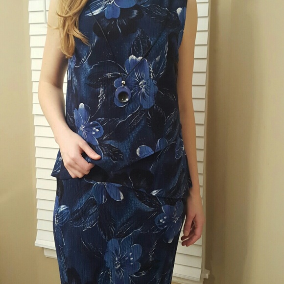 LONG 2 PC LOOK BLACK AND BLUE DRESS SZ M - Picture 4 of 4