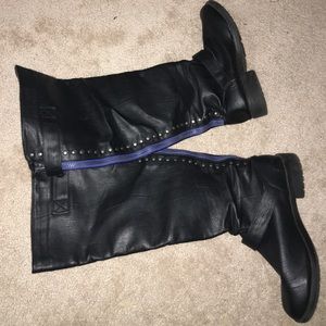 black knee boot- size 10. with blue & stud accent