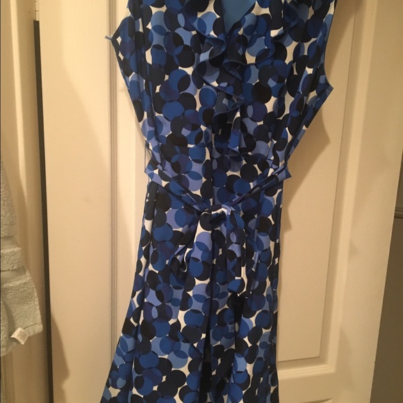 DKNYblue dot dress. Cute ruffle neckline