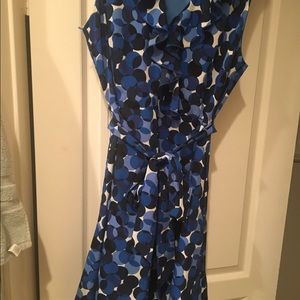 DKNYblue dot dress. Cute ruffle neckline