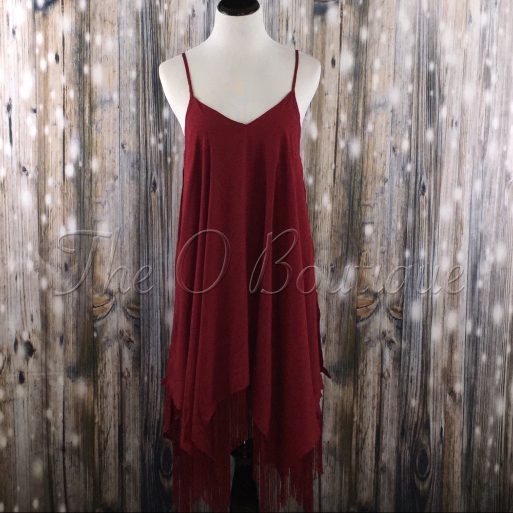 🎉CLEARANCE🎉 Burgundy Babydoll Fringe Dress - Picture 4 of 4