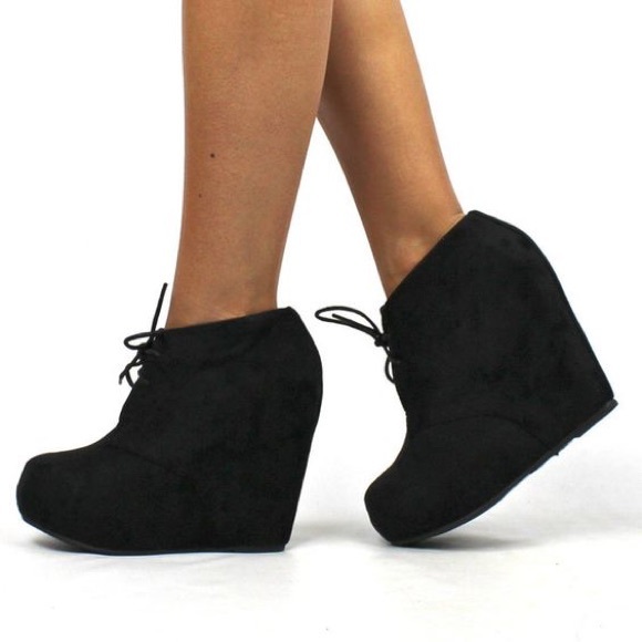 Black Lace Up Wedges - Picture 1 of 3