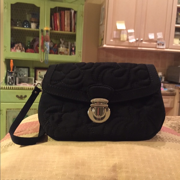 Vera Bradley Quilted Black Microfiber Wristlet