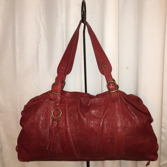 HOBO International Deep Red Tooled Leather Purse