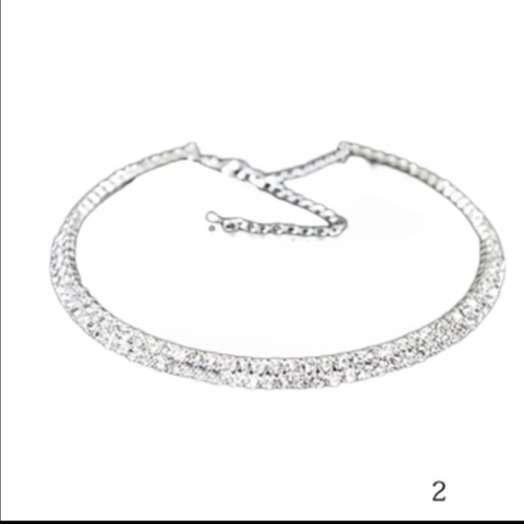 2 row crystal rhinestone collar choker necklace - Picture 2 of 2