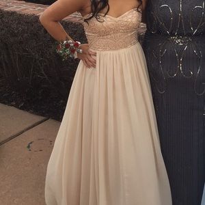Champagne Strapless Xscape Prom Dress