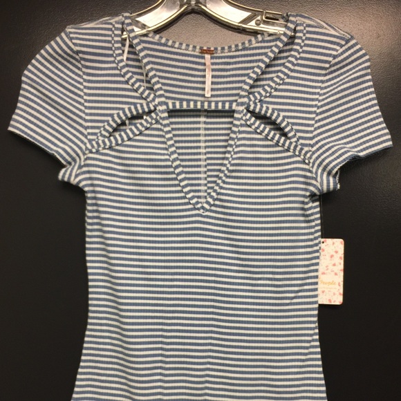 Free People Cut Out Keyhole Knit Striped Blouse