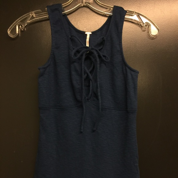 Free People Lace up camisole navy blue Knit top
