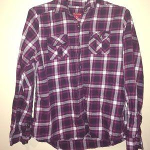 Merona purple plaid flannel shirt, size medium