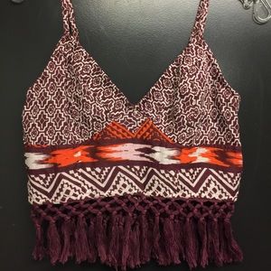 New Bohemian India Print Tasslel Triangle Crop top