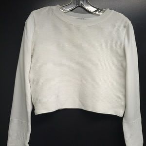 Zara Crop Knit Ribbed Long Sleeve White Top