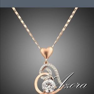 rose gold plates cubic zirconia love heartnecklace