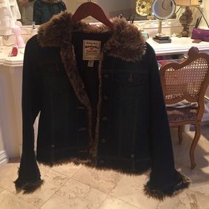Denim jacket with fur cuff