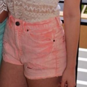 Pink denim fringe, high waisted, Urban Outfitters