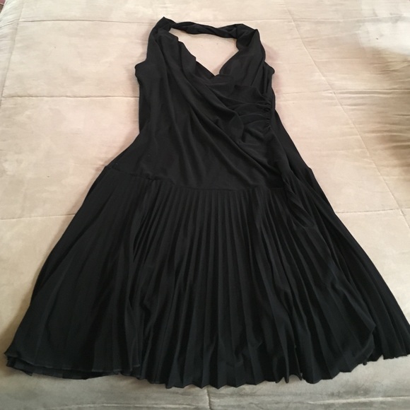 Black surplice halter dress